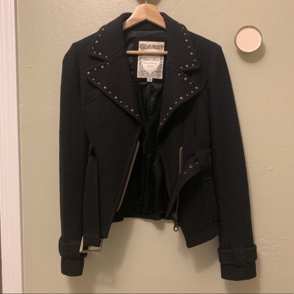 Guess Studded Wool Blend Jacket with Belt